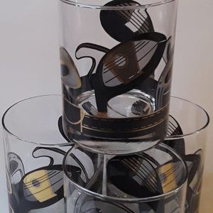 VINTAGE BLACK AND GOLD GOLF CLUB DOUBLE OLD FASHION GLASSES (Set of 4)